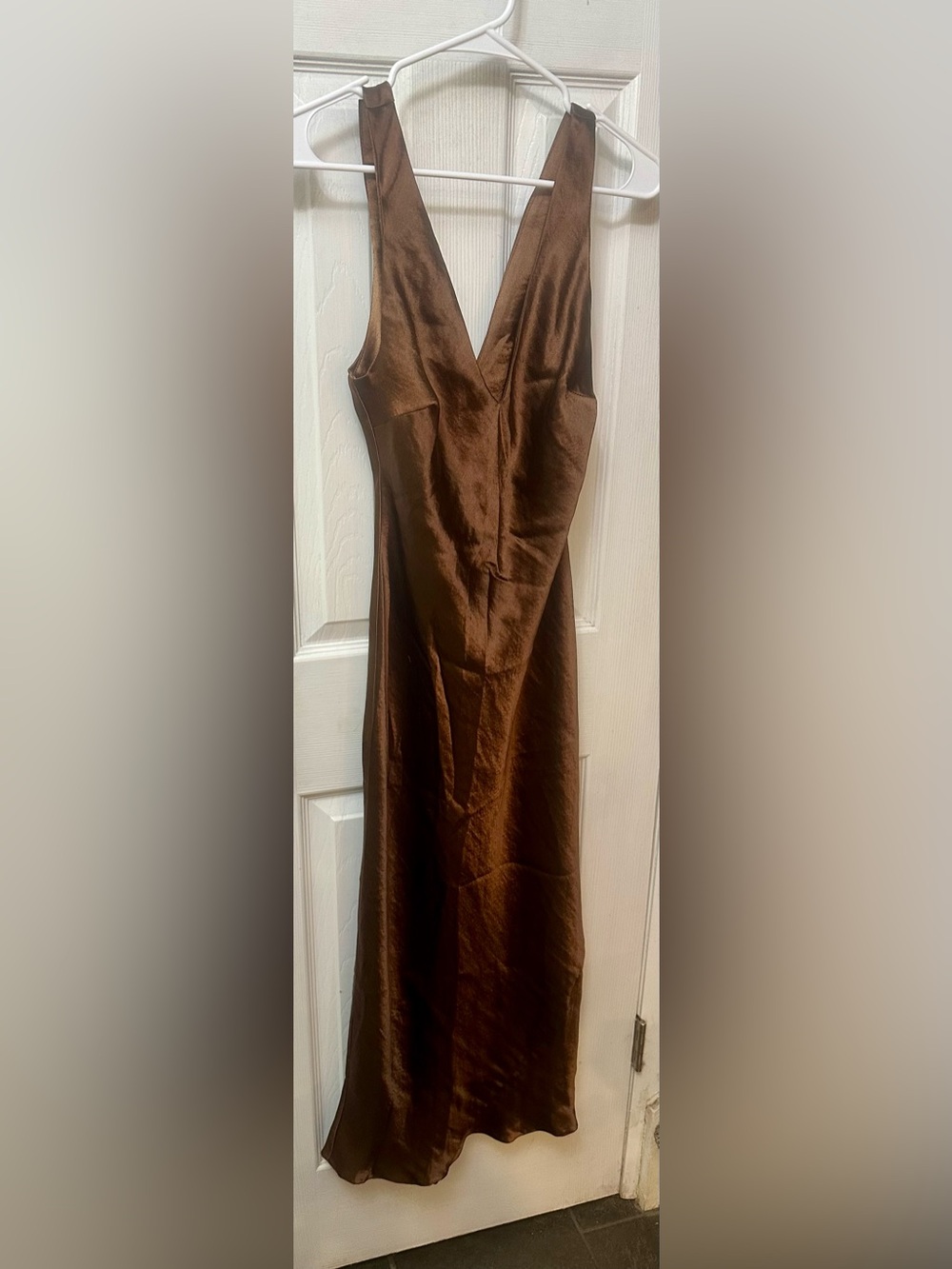 ASOS Design Satin V-Neck Brown Midi Slip Dress, 6